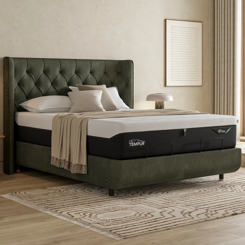 Arc Static Disc Bed with Luxury Headboard - Dark Green